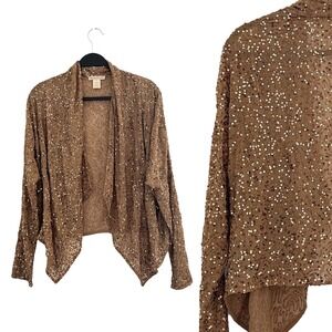 Gold Hawk Sequined Open Front Cardigan Brown Bronze Gold Party Event Occasion S